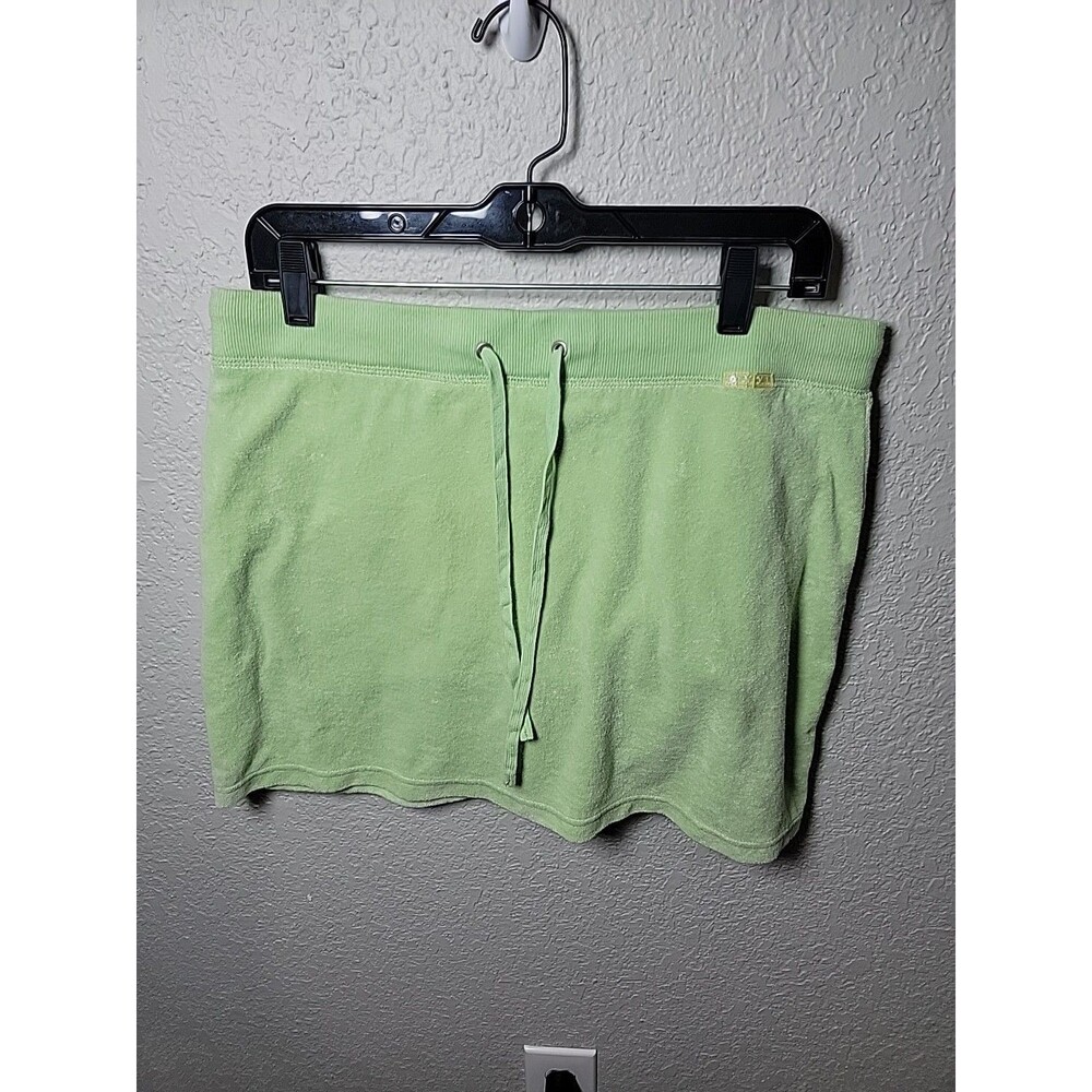 Y2K NYL New York Laundry Green Terry Cloth Skort Womens L Drawstring Mini Skirt